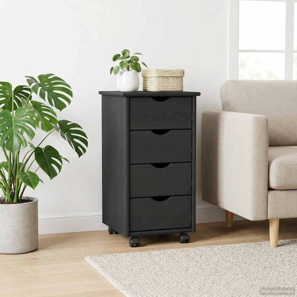 vidaXL Rollschrank Mit Rad Grau 34 x 39 x 65,5 cm Massivholz Kiefer