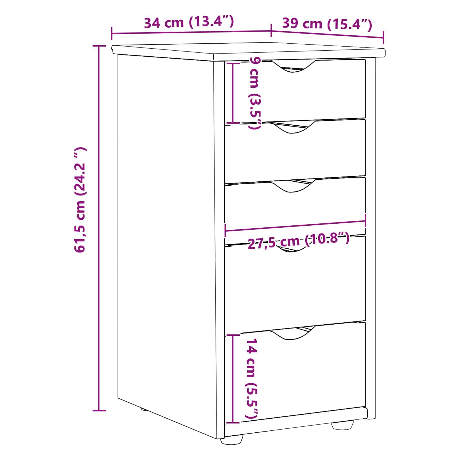 vidaXL Schrank Honigbraun 34 x 39 x 61,5 cm Massivholz Kiefer