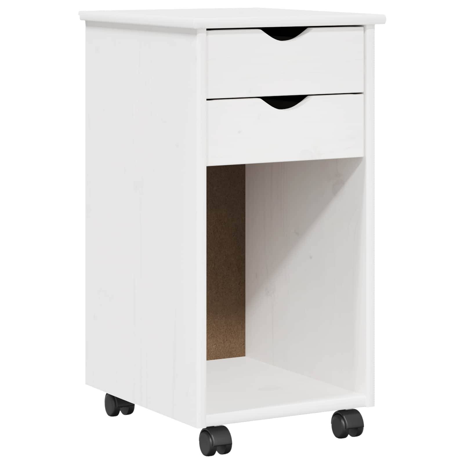 vidaXL Rollschrank Mit Rad Weiß 34 x 39 x 65,5 cm Massives Kiefernholz