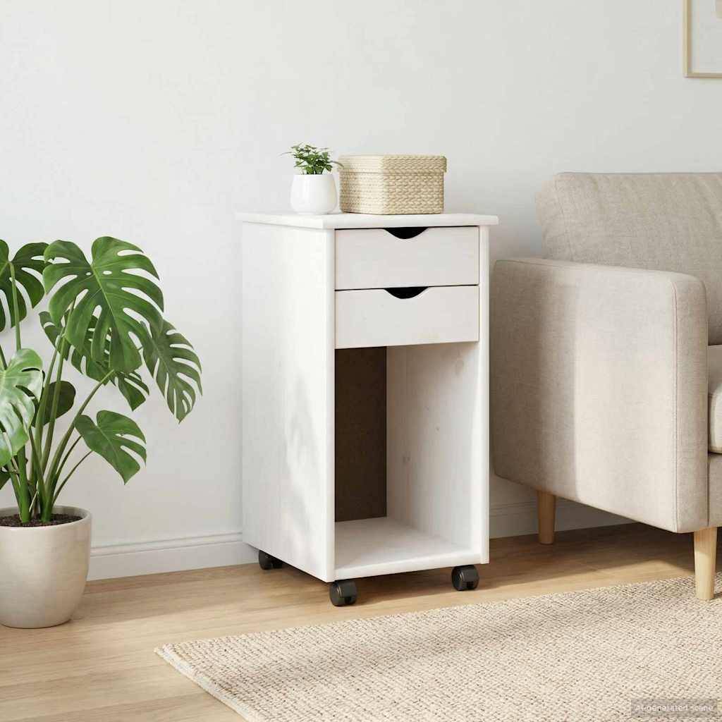 vidaXL Rollschrank Mit Rad Weiß 34 x 39 x 65,5 cm Massives Kiefernholz