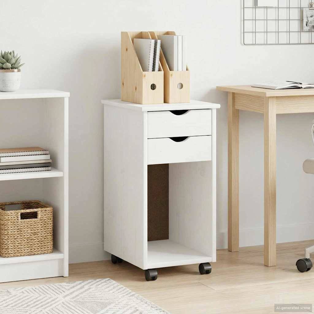 vidaXL Rollschrank Mit Rad Weiß 34 x 39 x 65,5 cm Massives Kiefernholz