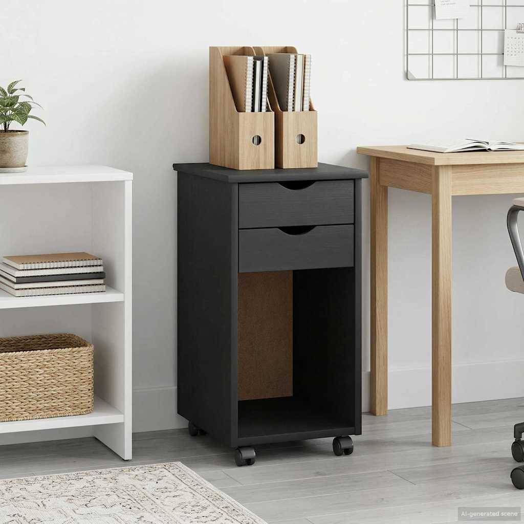 vidaXL Rollschrank Mit Rad Grau 34 x 39 x 65,5 cm Massives Kiefernholz