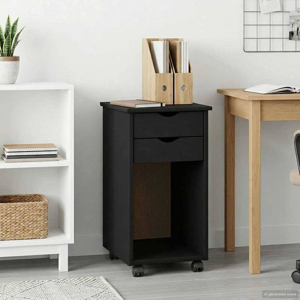 vidaXL Rollschrank Schwarz 34 x 39 x 65,5 cm Massives Kiefernholz