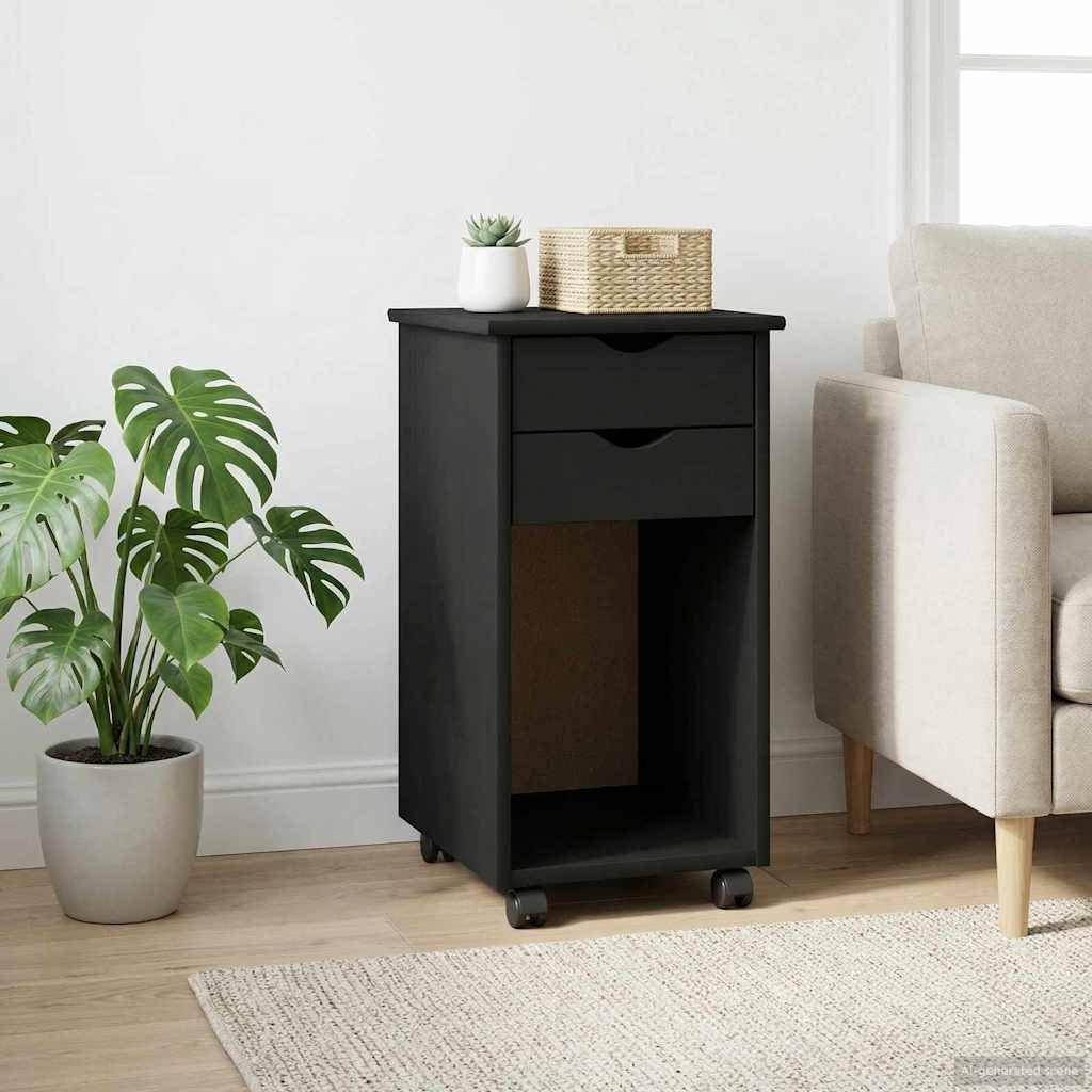 vidaXL Rollschrank Schwarz 34 x 39 x 65,5 cm Massives Kiefernholz