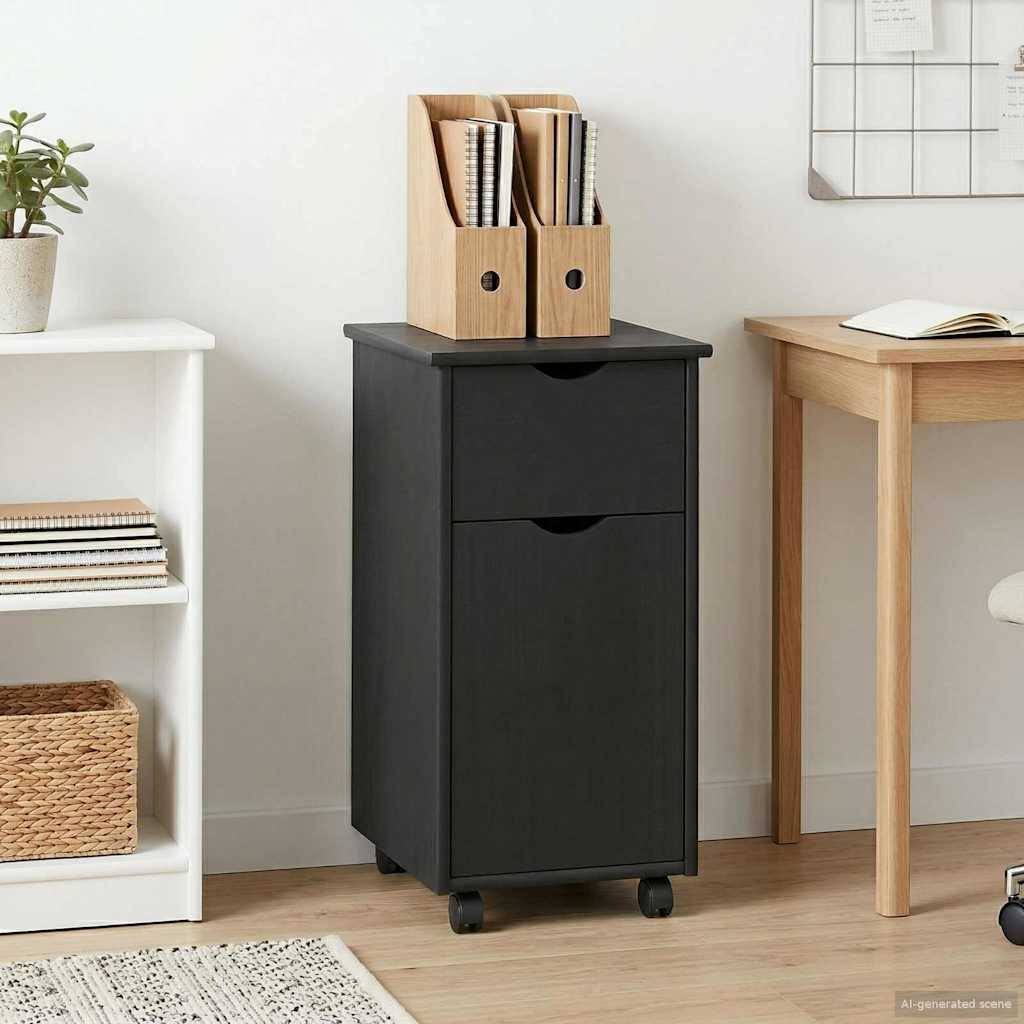 vidaXL Rollschrank Mit Rad Grau 34 x 39 x 65,5 cm Massivholz Kiefer