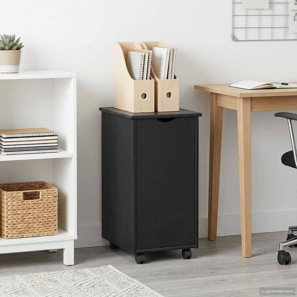 vidaXL Rollschrank Mit Rad Schwarz 34 x 39 x 65,5 cm Massivholz Kiefer