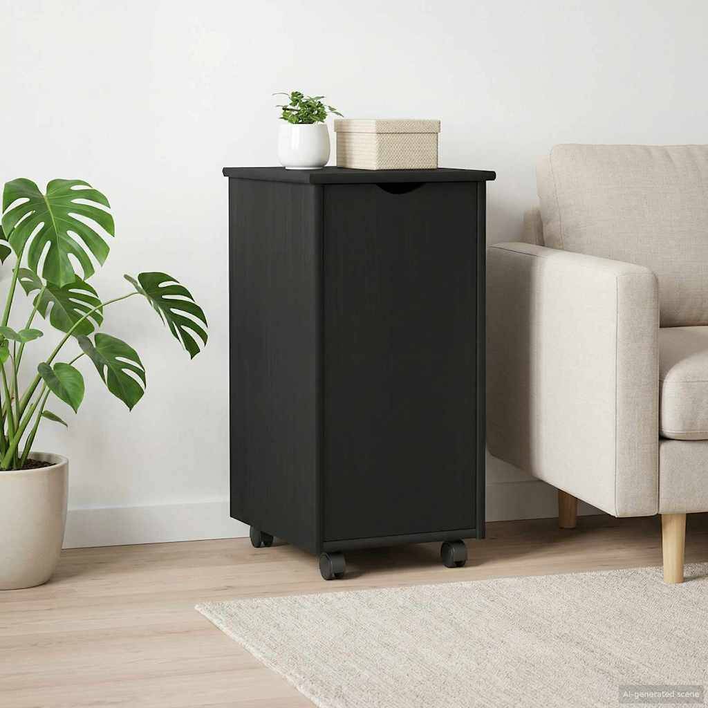 vidaXL Rollschrank Mit Rad Schwarz 34 x 39 x 65,5 cm Massivholz Kiefer