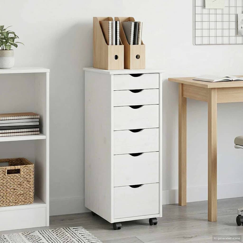 vidaXL Rollschrank Mit Rad Weiß 34 x 39 x 93,5 cm Massivholz Kiefer