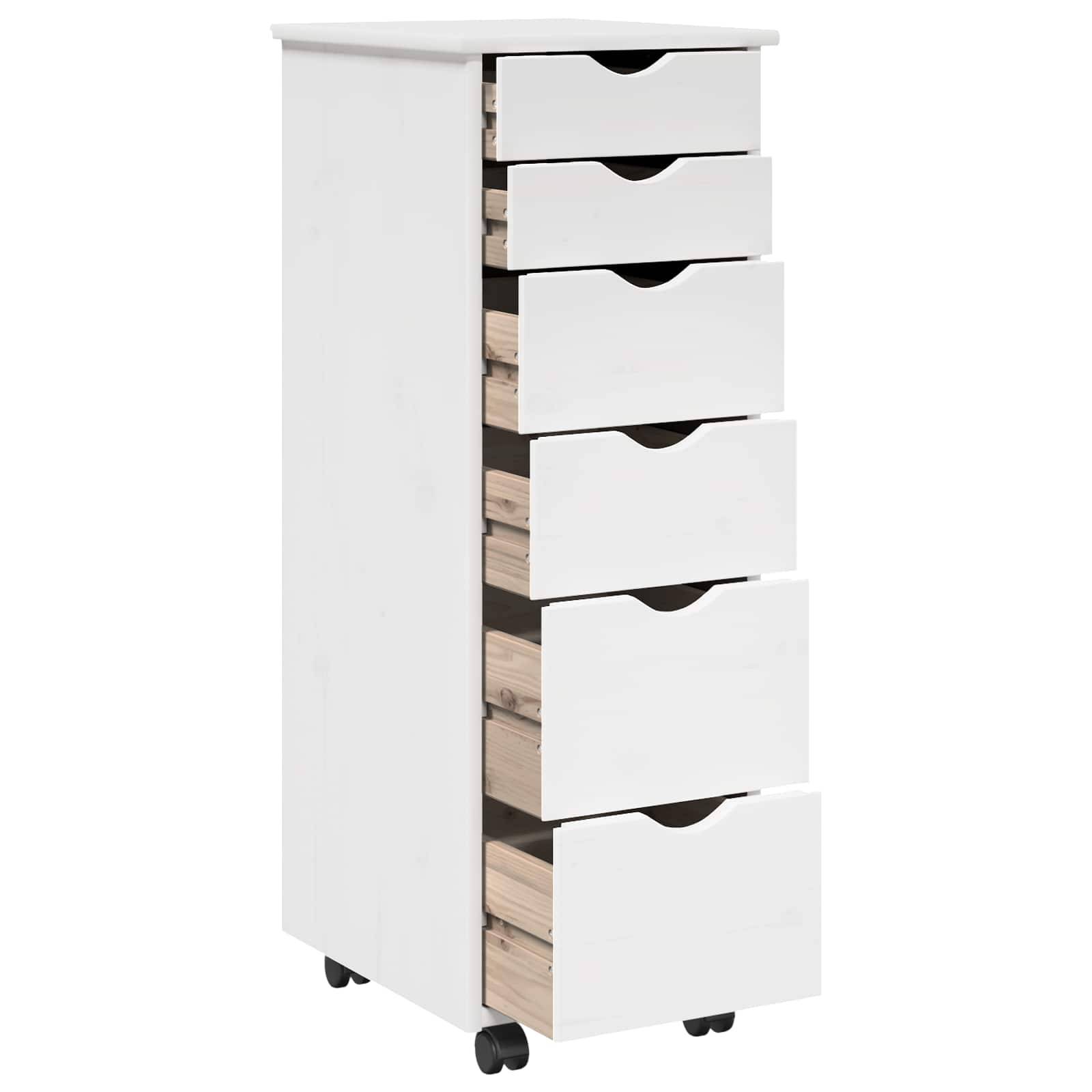 vidaXL Rollschrank Mit Rad Weiß 34 x 39 x 93,5 cm Massivholz Kiefer