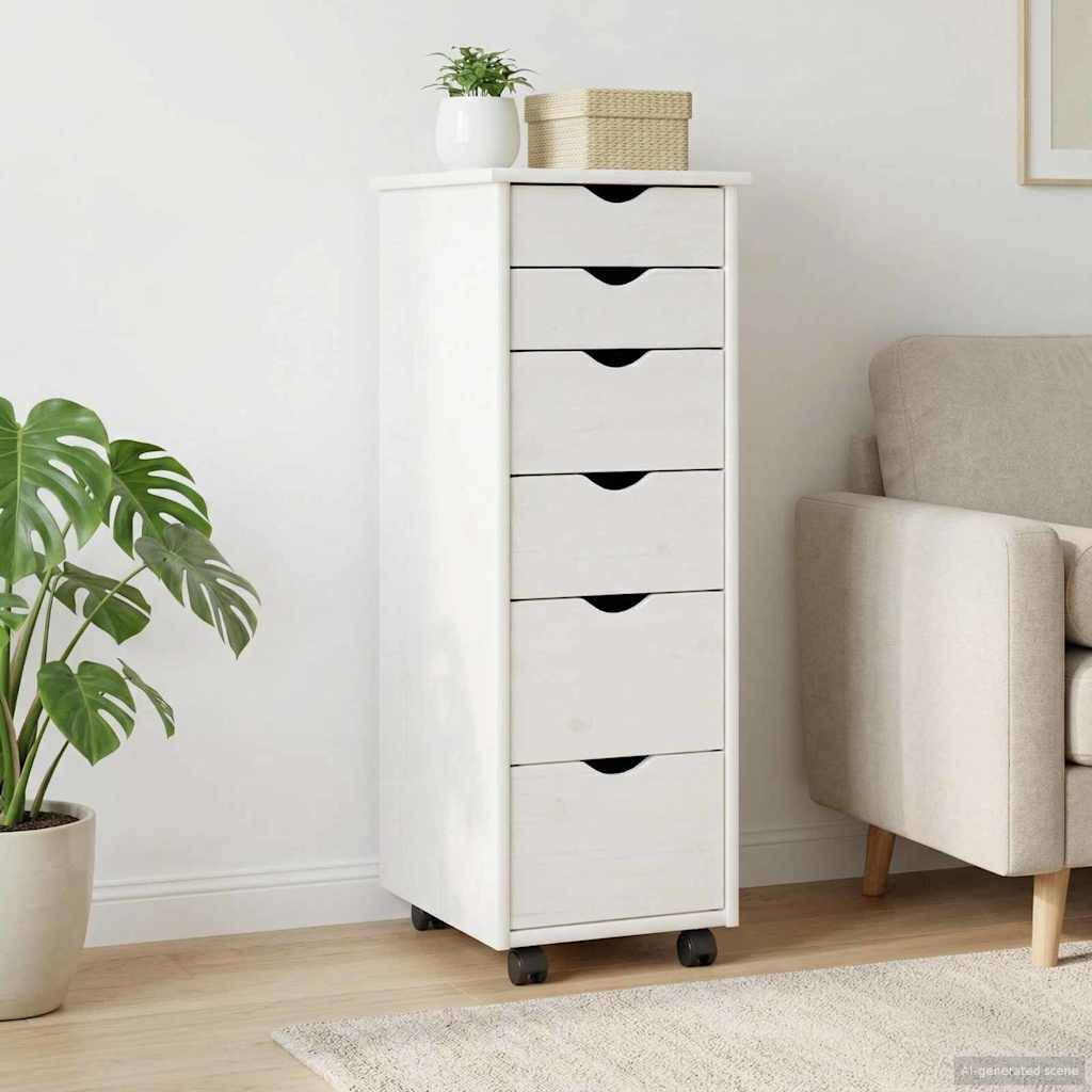 vidaXL Rollschrank Mit Rad Weiß 34 x 39 x 93,5 cm Massivholz Kiefer