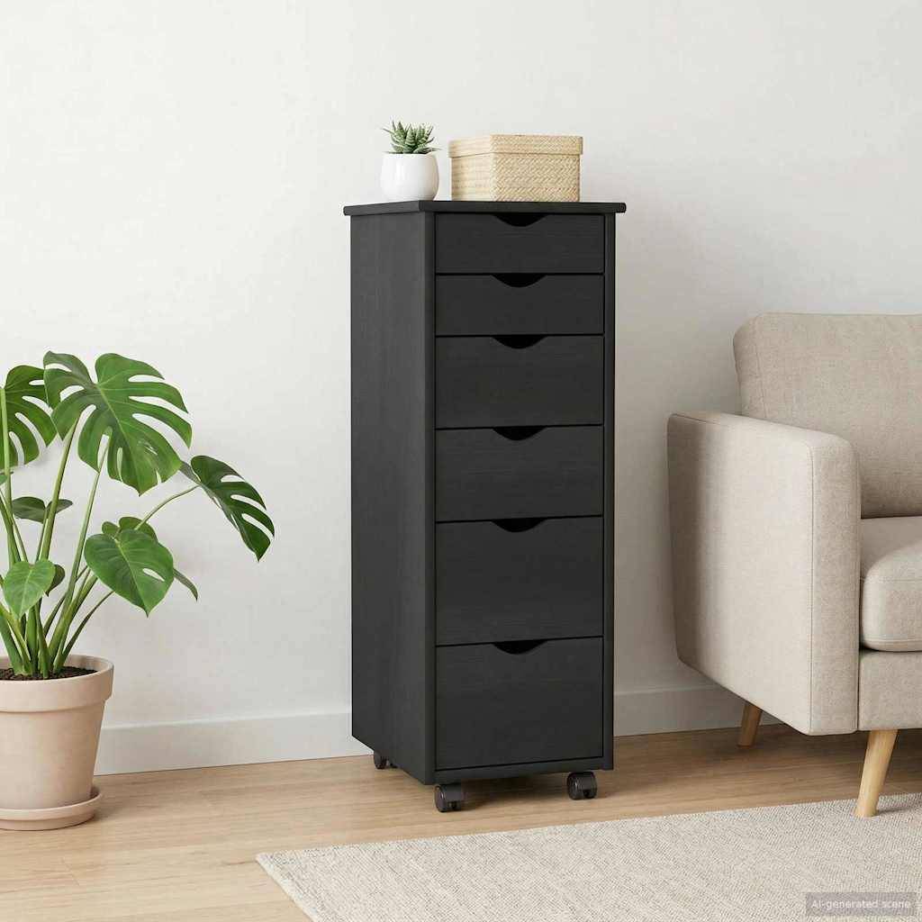 vidaXL Rollschrank Mit Rad Grau 34 x 39 x 93,5 cm Massivholz Kiefer