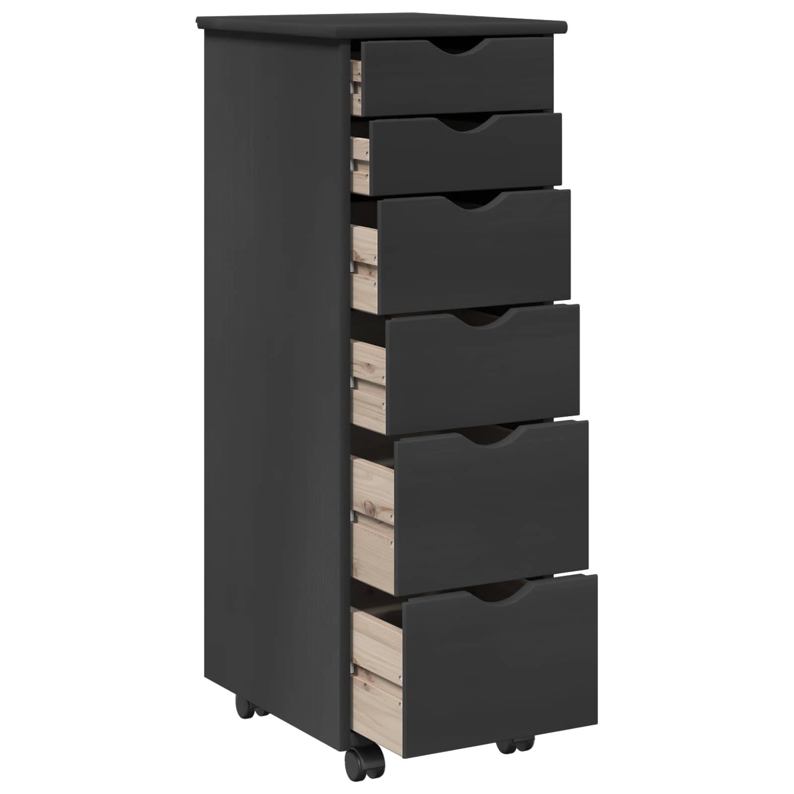 vidaXL Rollschrank Mit Rad Grau 34 x 39 x 93,5 cm Massivholz Kiefer