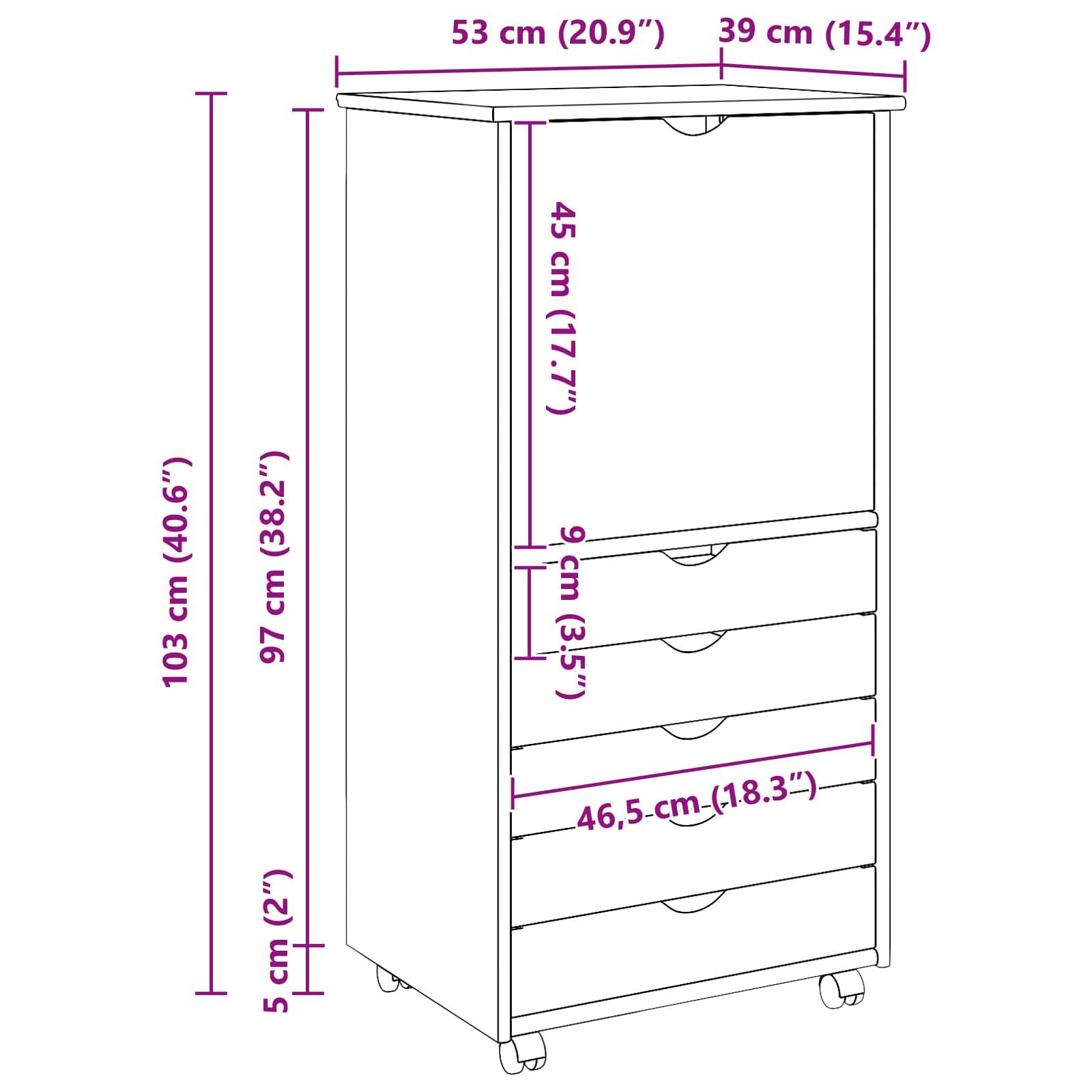 vidaXL Rollschrank Honigbraun 53 x 39 x 103 cm Massivholz Kiefer