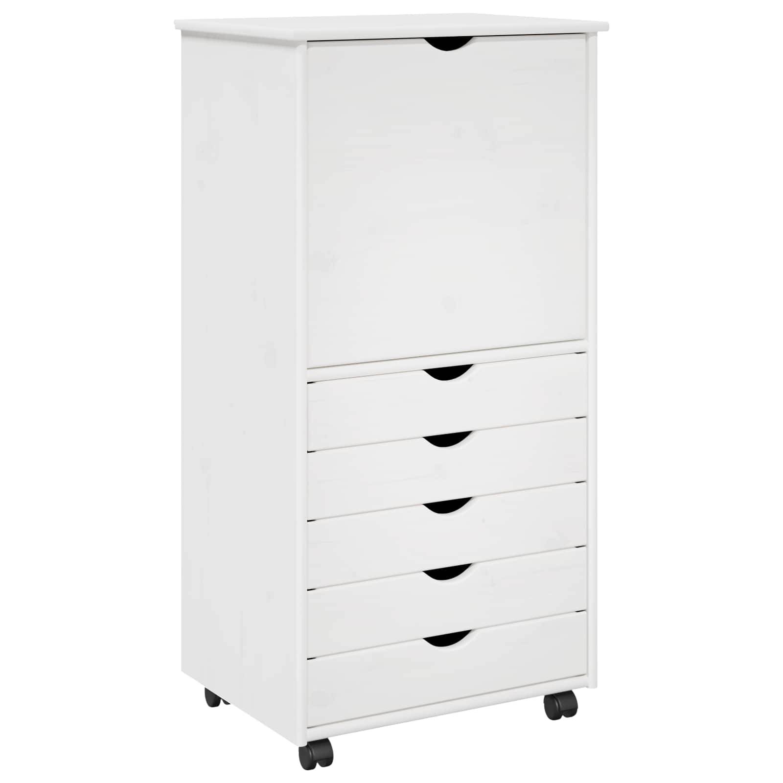 vidaXL Rollschrank Mit Rad Weiß 53 x 39 x 103 cm Massivholz Kiefer