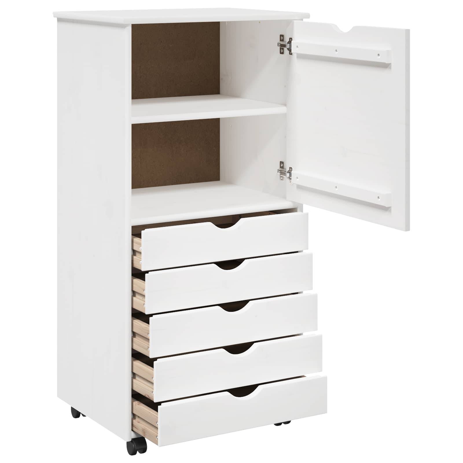 vidaXL Rollschrank Mit Rad Weiß 53 x 39 x 103 cm Massivholz Kiefer