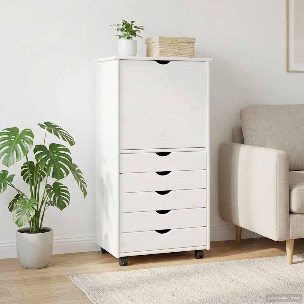 vidaXL Rollschrank Mit Rad Weiß 53 x 39 x 103 cm Massivholz Kiefer