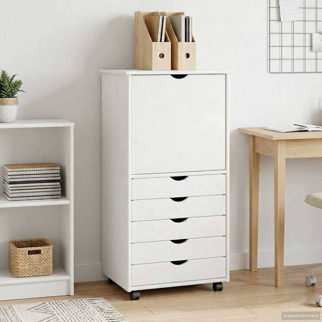 vidaXL Rollschrank Mit Rad Weiß 53 x 39 x 103 cm Massivholz Kiefer