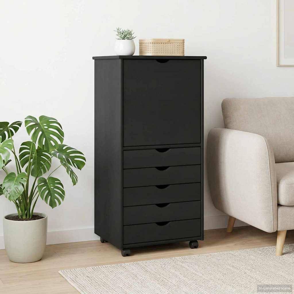 vidaXL Rollschrank Mit Rad Grau 53 x 39 x 103 cm Massivholz Kiefer
