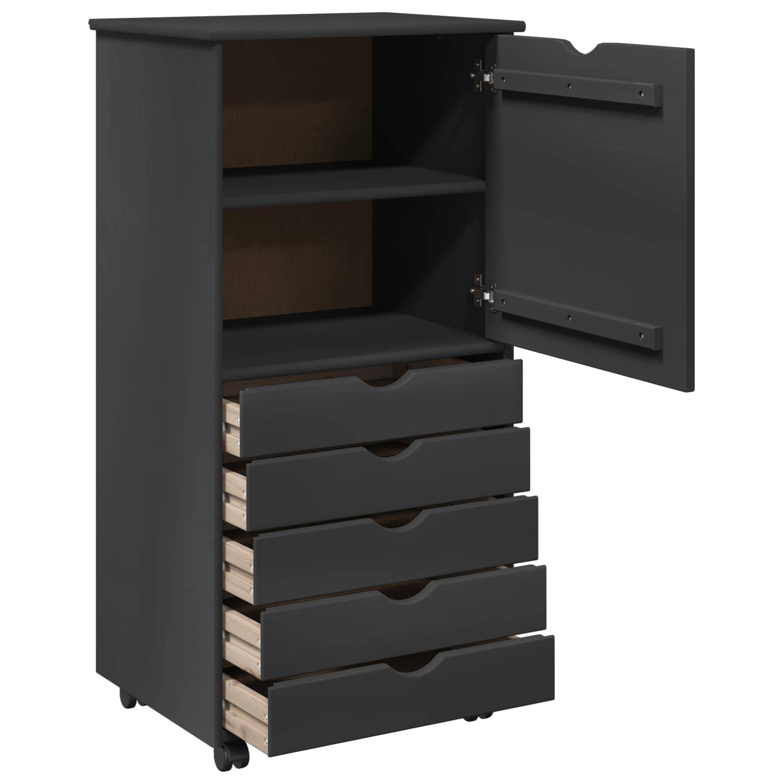 vidaXL Rollschrank Mit Rad Grau 53 x 39 x 103 cm Massivholz Kiefer