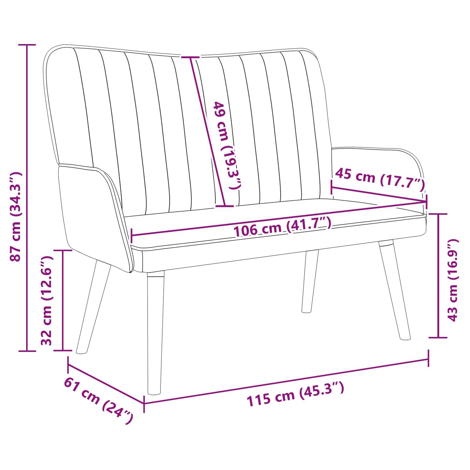 vidaXL Zweisitzer Sofa Weinrot 115 x 61 x 87 cm Samt