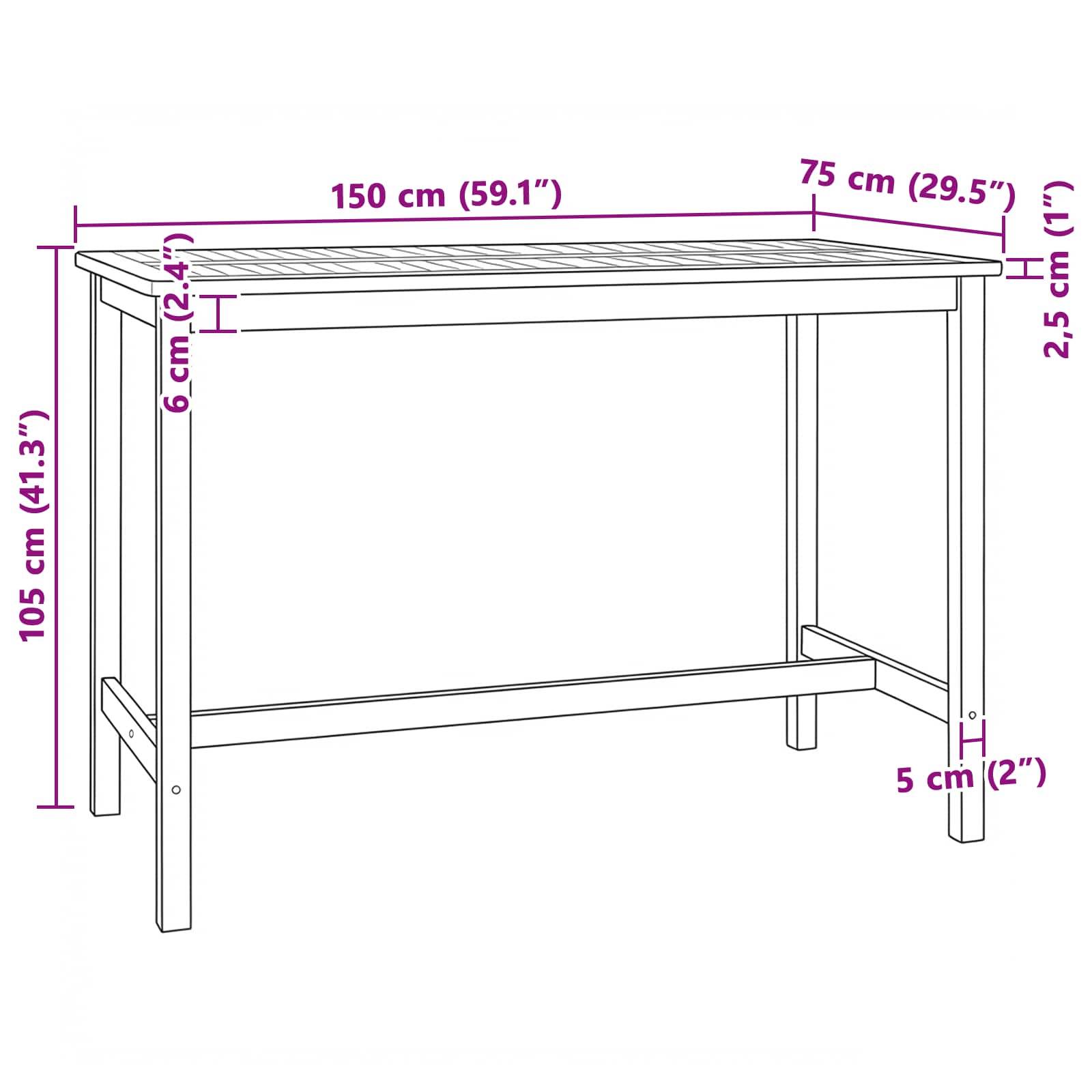 vidaXL Bartisch Natur 150 x 75 x 105 cm Massivholz Teak