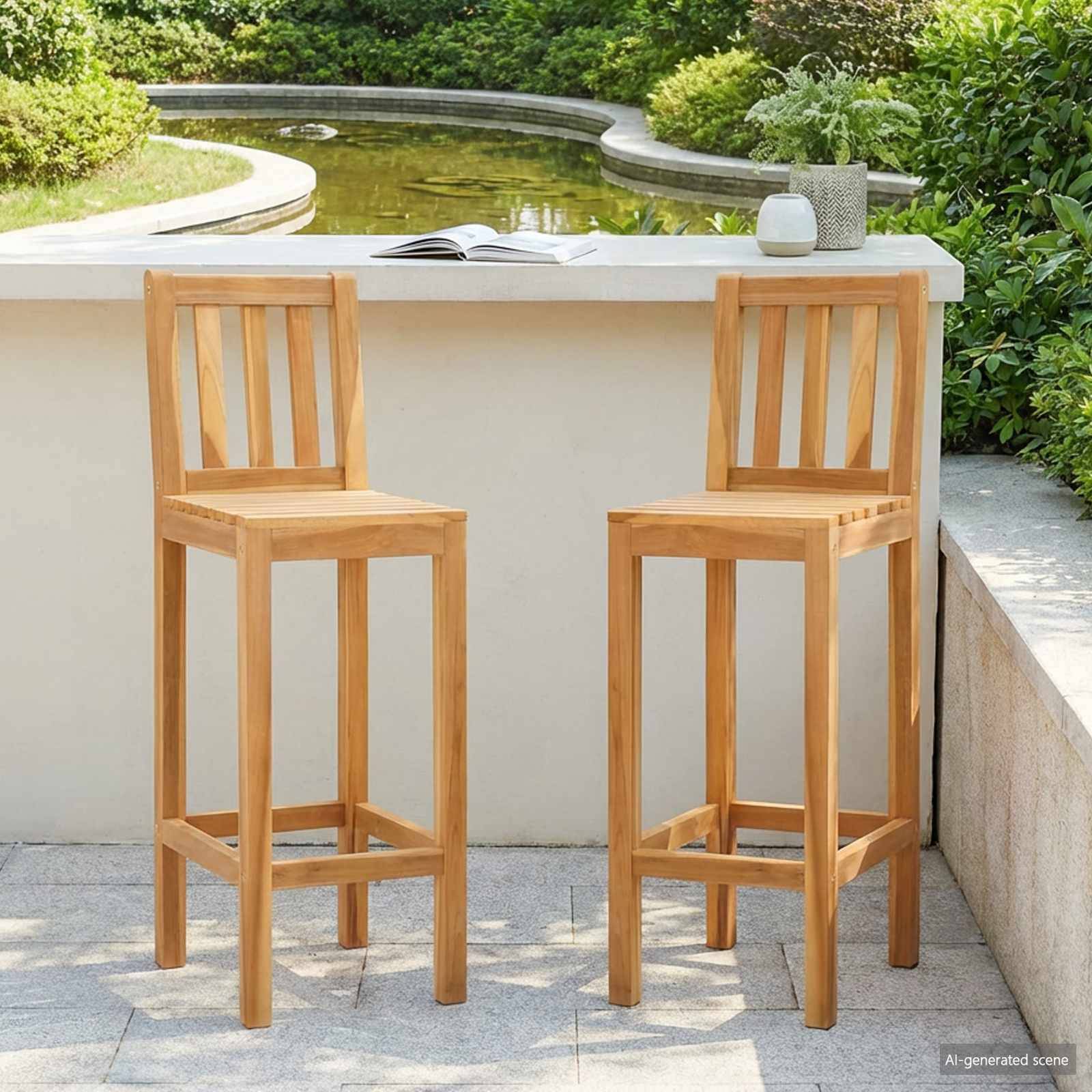 vidaXL Barstuhl 2 pcs Unbehandelt 35 x 45 x 110 cm Massivholz Teak