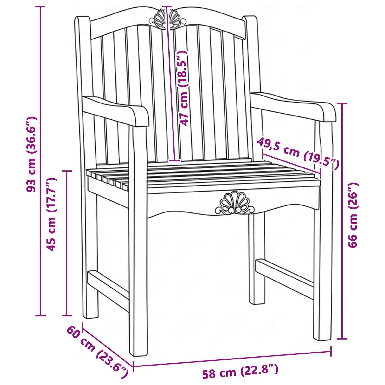 vidaXL Gartenstuhl 2 pcs Natur 58 x 60 x 93 cm Massivholz Teak
