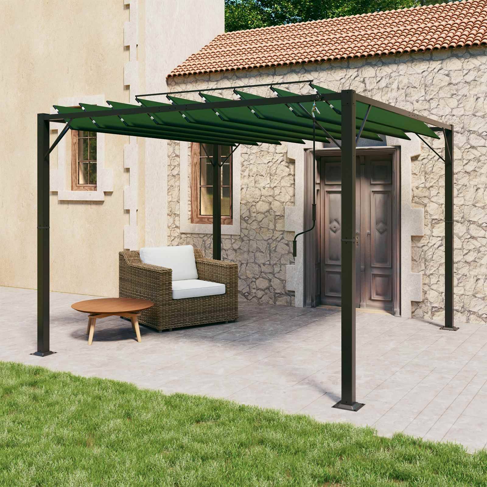 vidaXL Gazebo mit Lamellen-Dach Grün 3 x 3 x 2,14 m