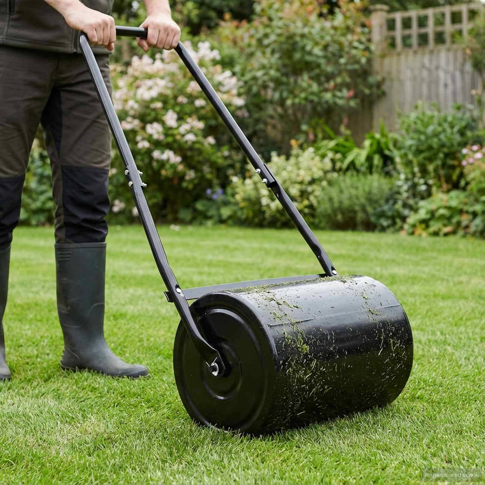 vidaXL Garten-Rasenwalze Schwarz 110 x 52 cm Eisen