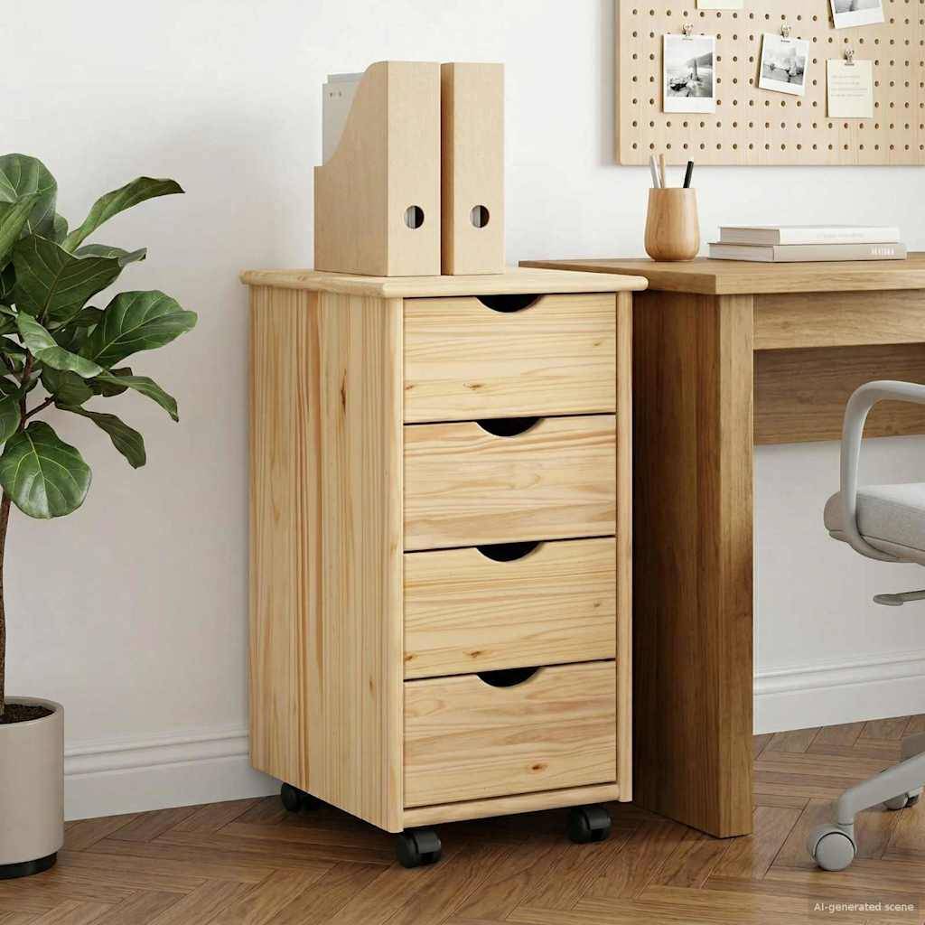 vidaXL Rollschrank Mit Rad Braun 65,5 x 34 x 39 cm Massivholz Kiefer