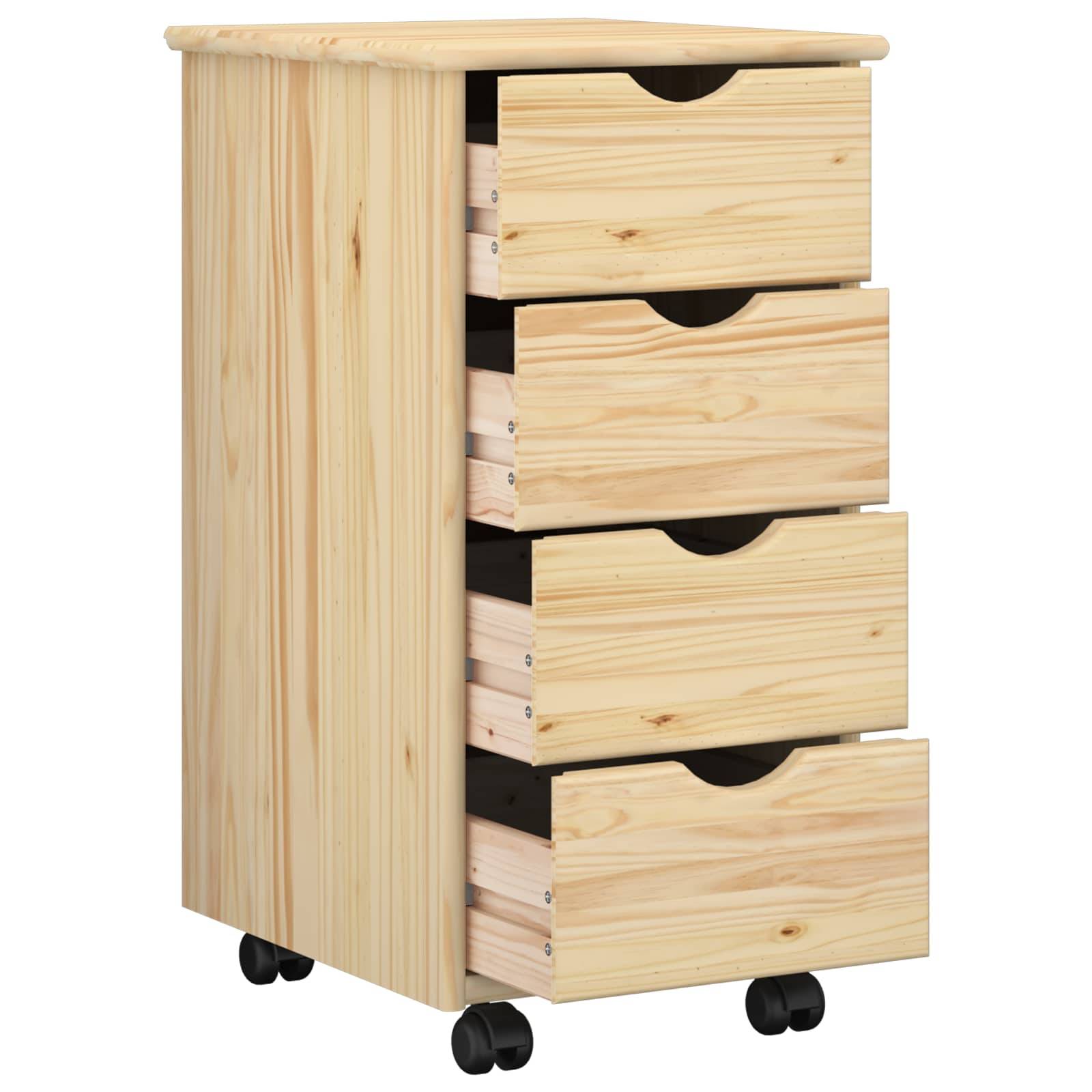 vidaXL Rollschrank Mit Rad Braun 65,5 x 34 x 39 cm Massivholz Kiefer