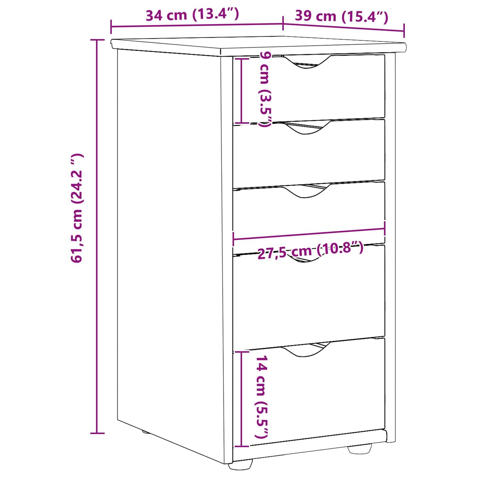 vidaXL Schrank Braun 34 x 39 x 61,5 cm Massivholz Kiefer