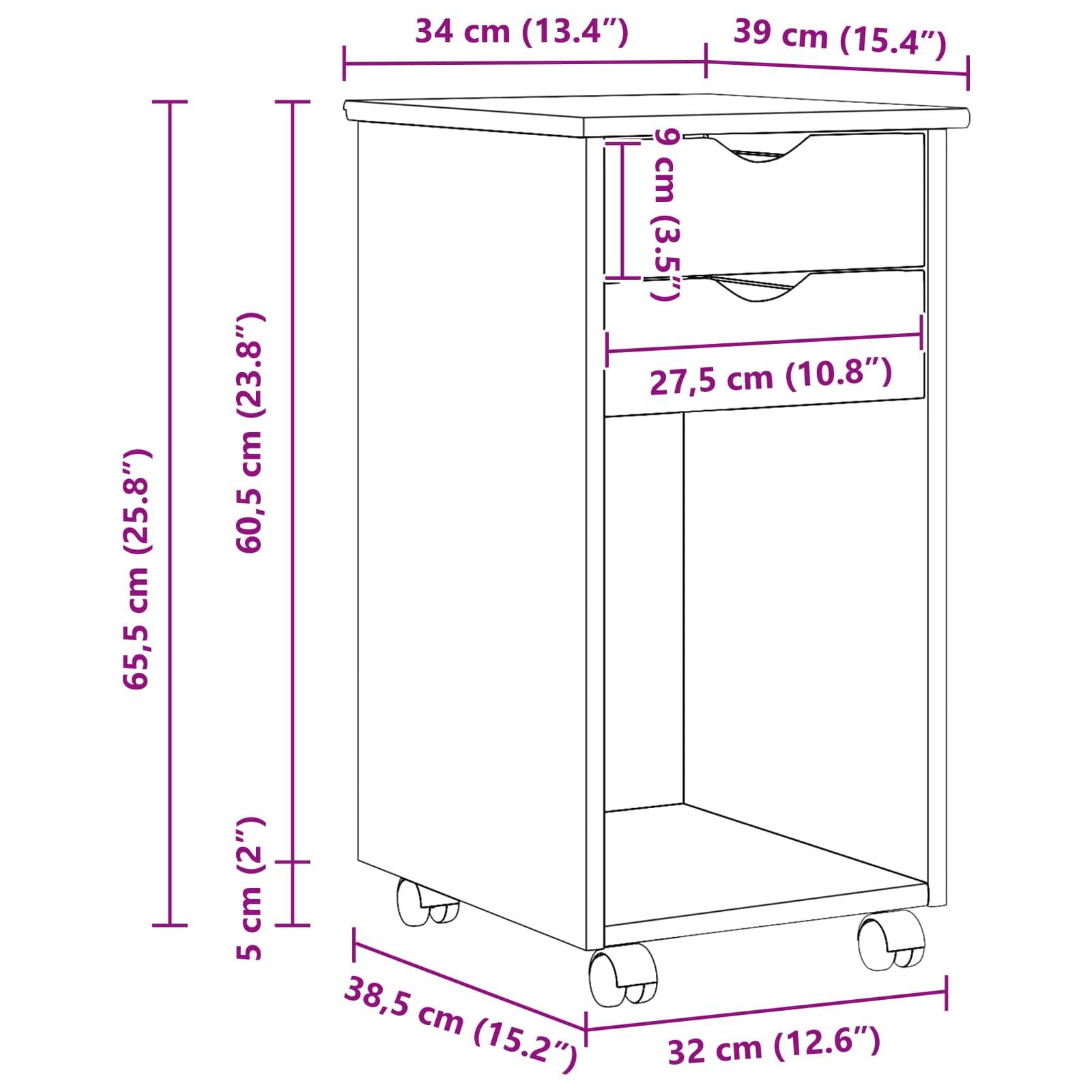vidaXL Rollschrank Braun 34 x 39 x 65,5 cm Massives Kiefernholz