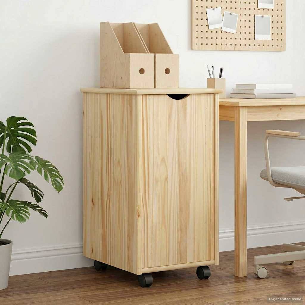 vidaXL Rollschrank Mit Rad Braun 34 x 39 x 65,5 cm Massivholz Kiefer