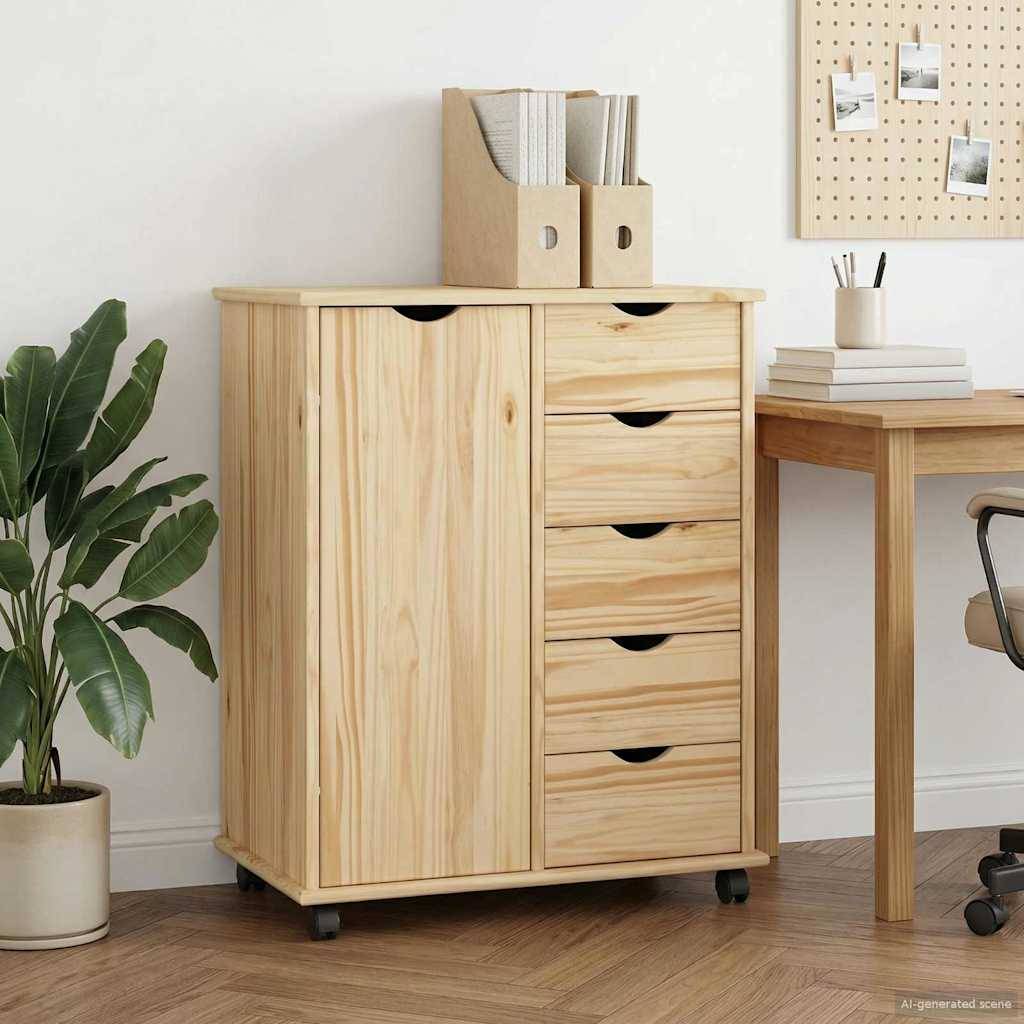vidaXL Rollschrank Mit Rad Braun 63,5 x 39 x 79 cm Massivholz Kiefer