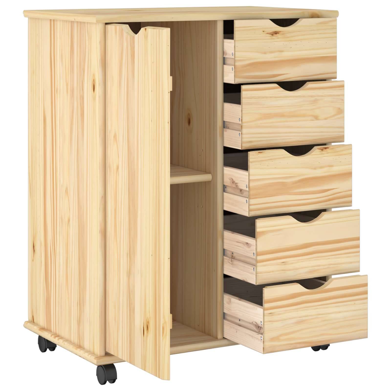 vidaXL Rollschrank Mit Rad Braun 63,5 x 39 x 79 cm Massivholz Kiefer