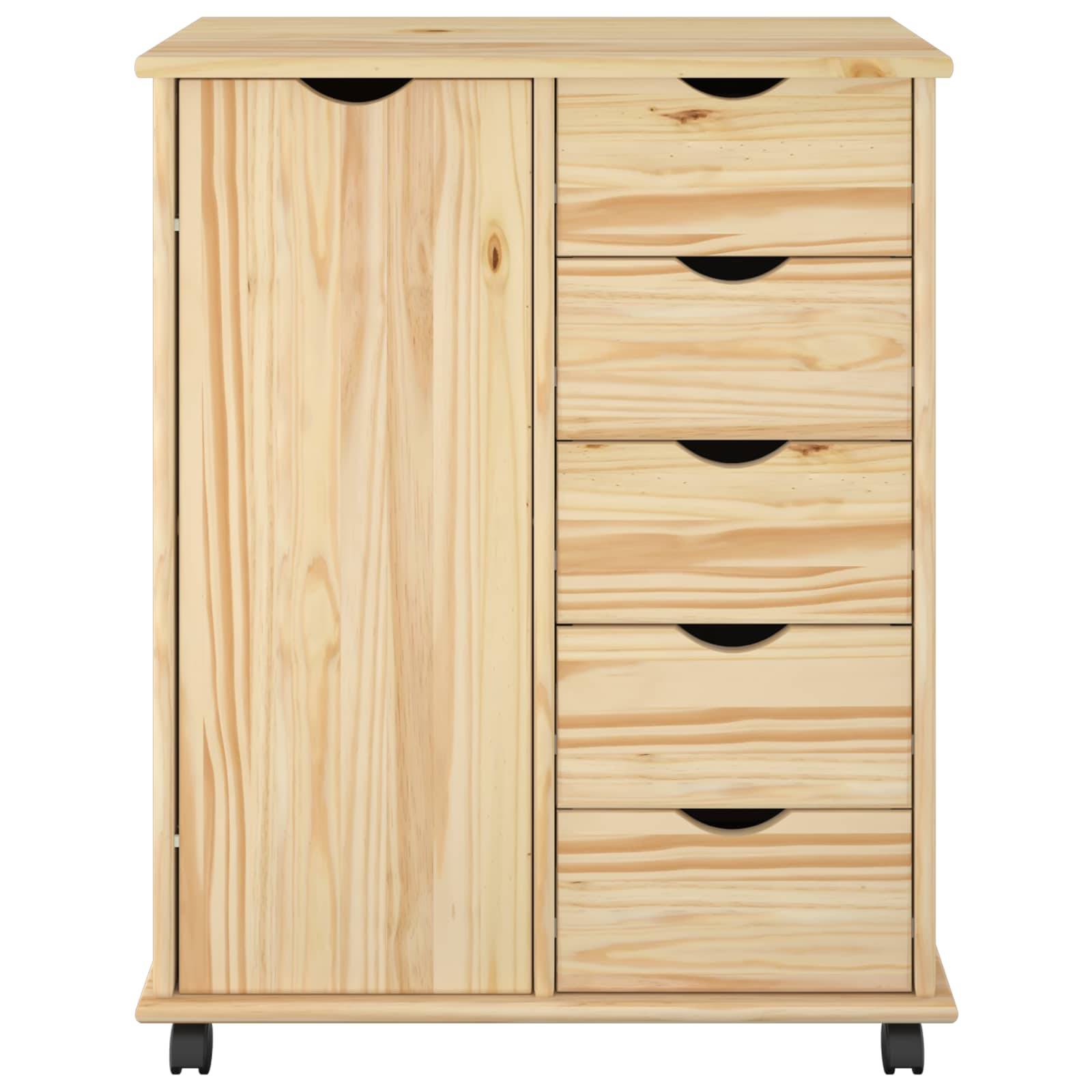 vidaXL Rollschrank Mit Rad Braun 63,5 x 39 x 79 cm Massivholz Kiefer