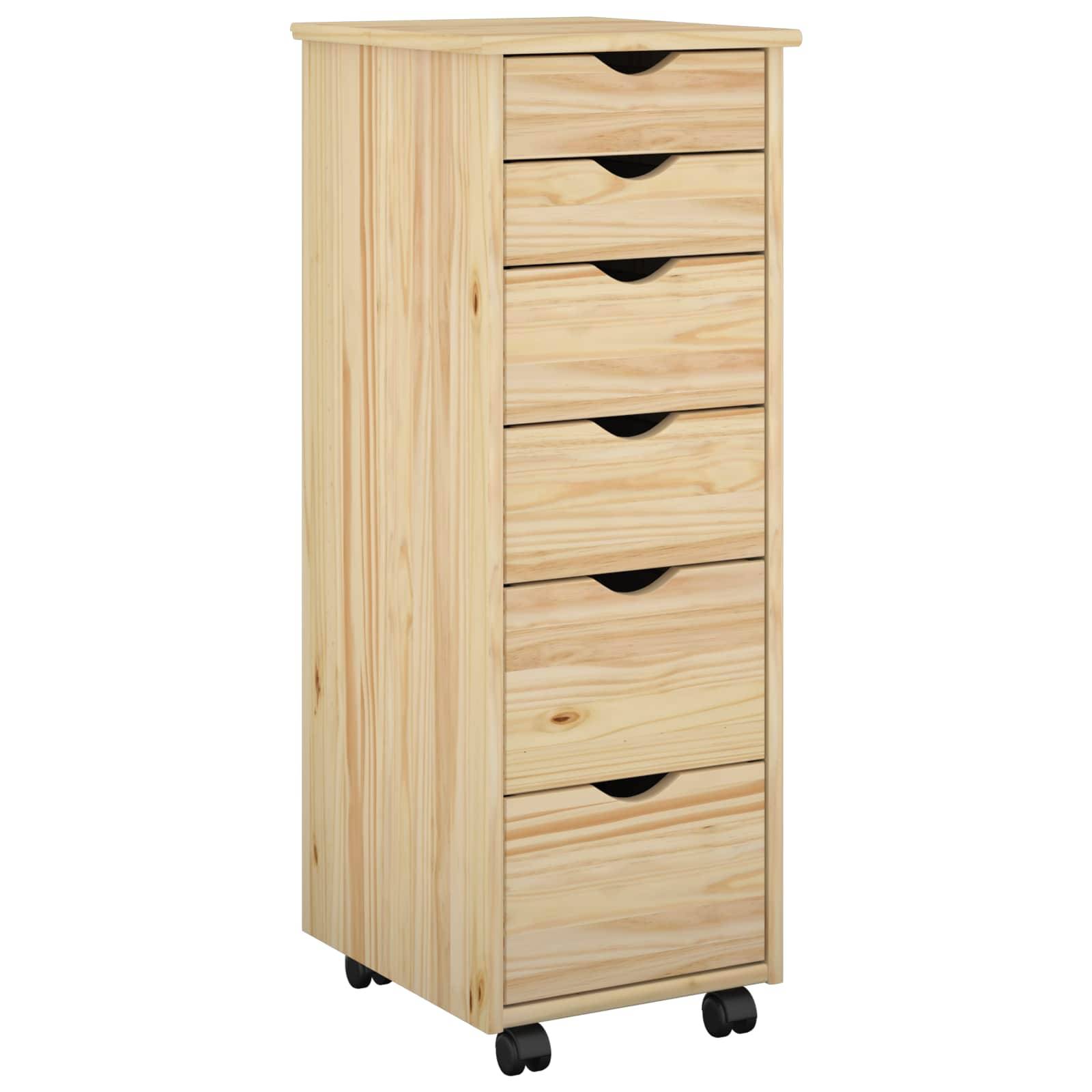 vidaXL Rollschrank Mit Rad Braun 34 x 39 x 93,5 cm Massivholz Kiefer