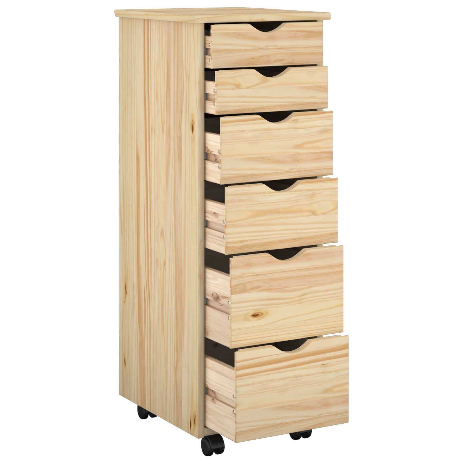 vidaXL Rollschrank Mit Rad Braun 34 x 39 x 93,5 cm Massivholz Kiefer