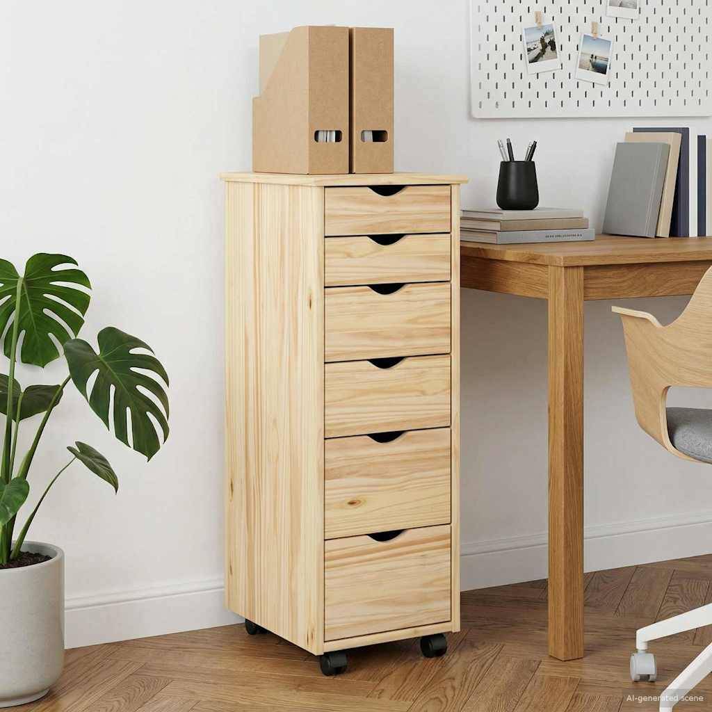 vidaXL Rollschrank Mit Rad Braun 34 x 39 x 93,5 cm Massivholz Kiefer
