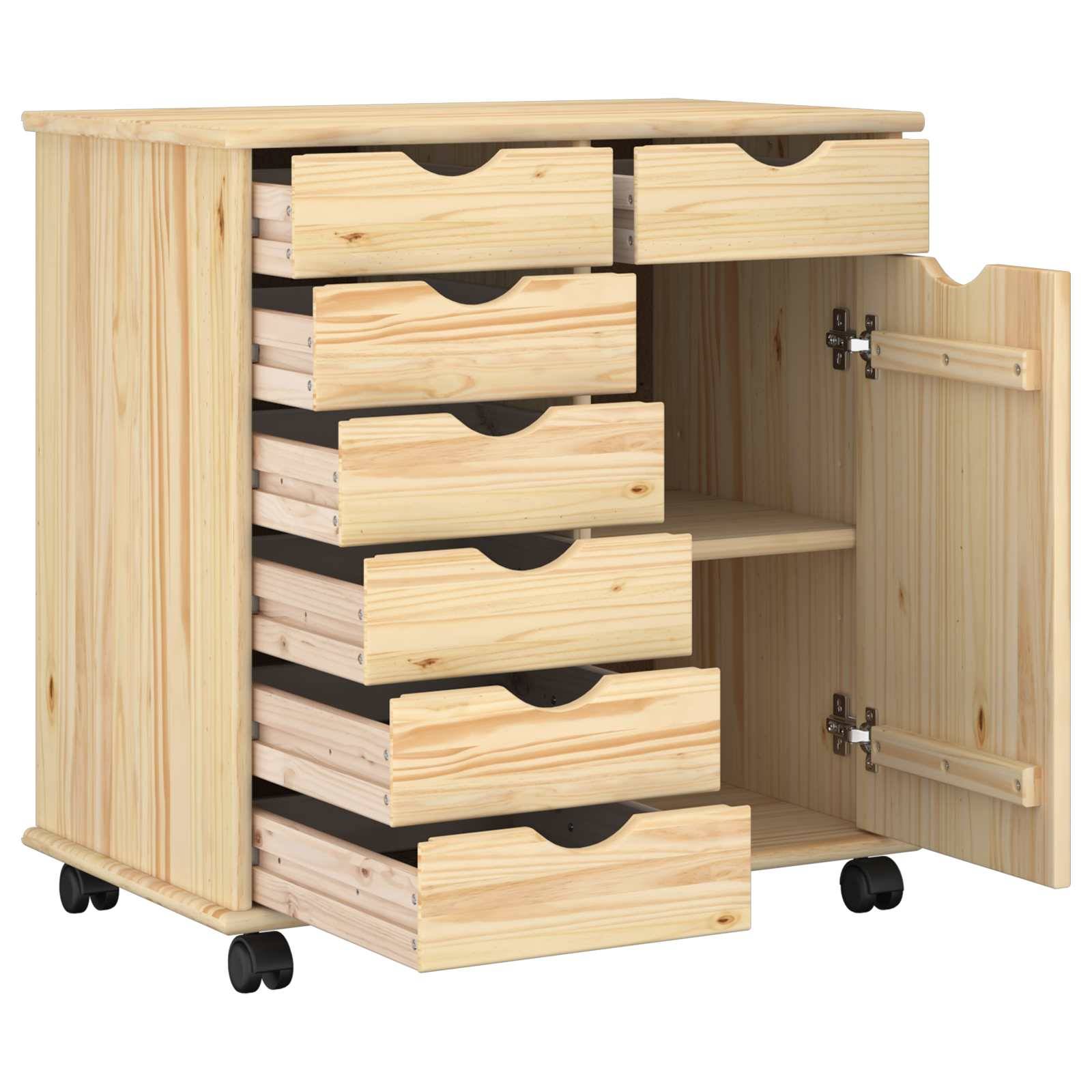 vidaXL Rollschrank Mit Rad Braun 63,5 x 39 x 65,5 cm Massivholz Kiefer