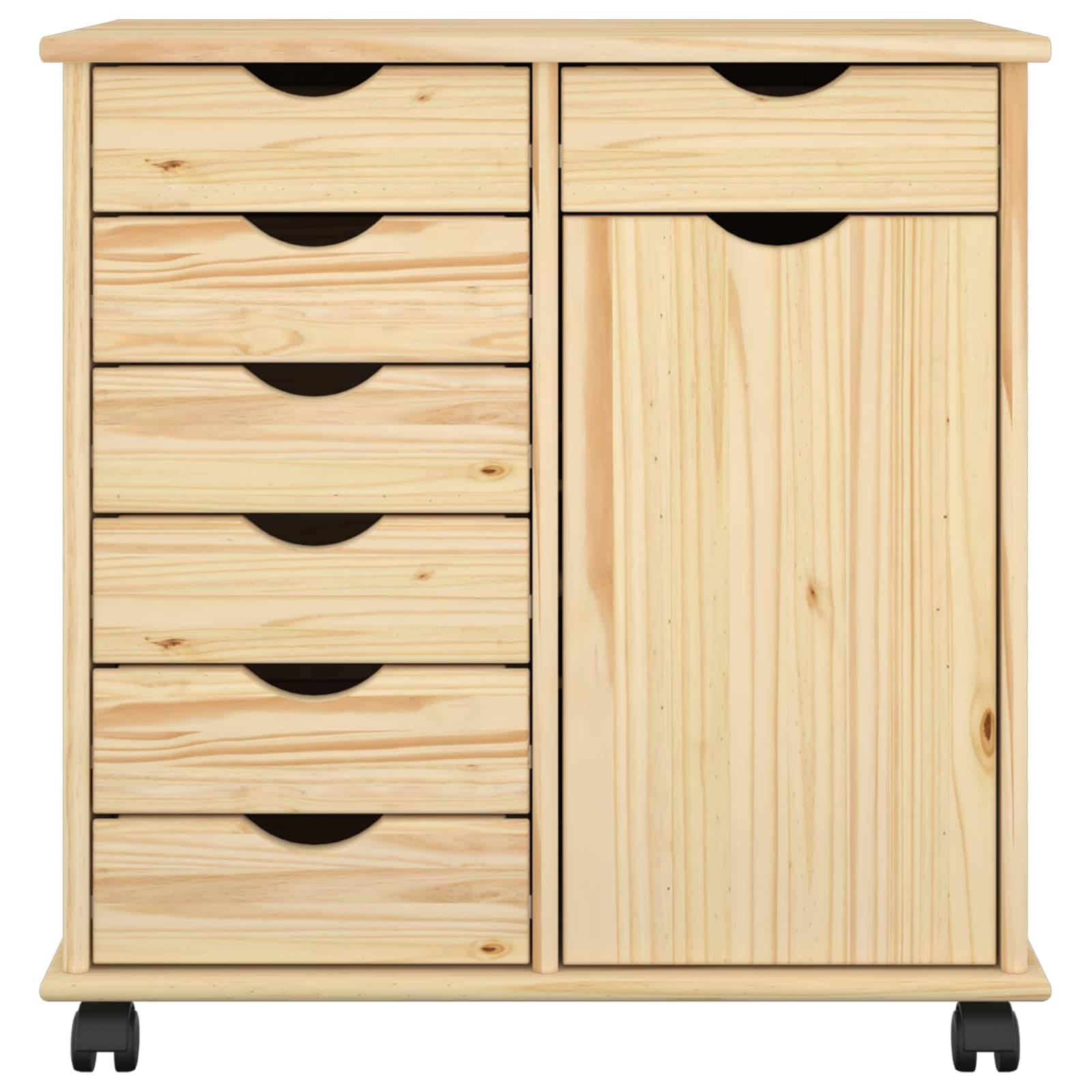 vidaXL Rollschrank Mit Rad Braun 63,5 x 39 x 65,5 cm Massivholz Kiefer