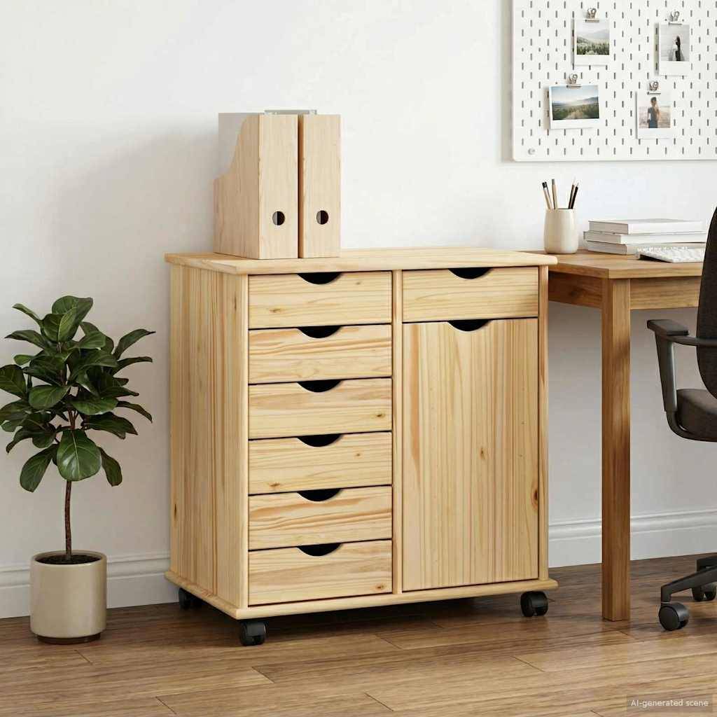 vidaXL Rollschrank Mit Rad Braun 63,5 x 39 x 65,5 cm Massivholz Kiefer