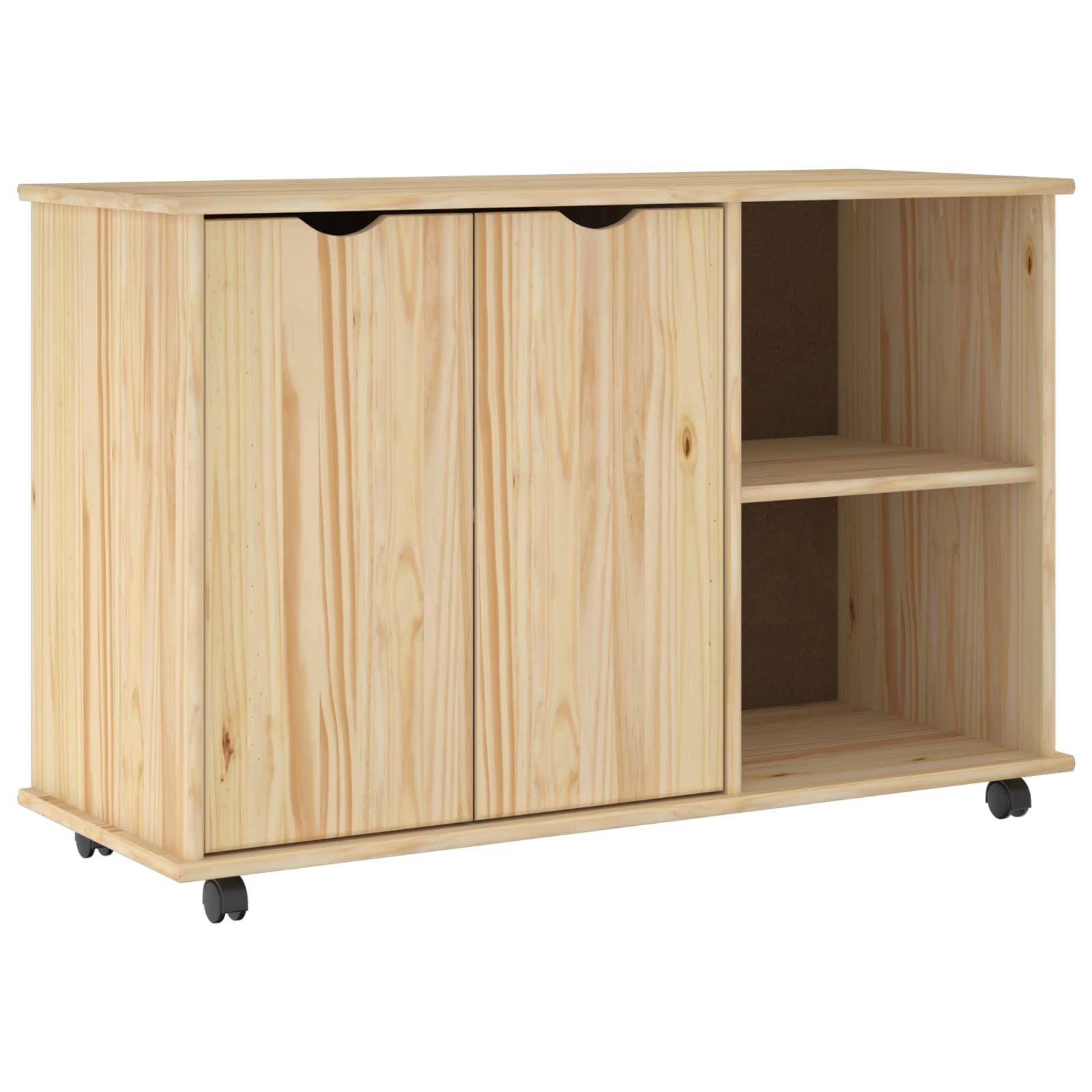 vidaXL Rollschrank Mit Rad Braun 100 x 39 x 65,5 cm Massivholz Kiefer