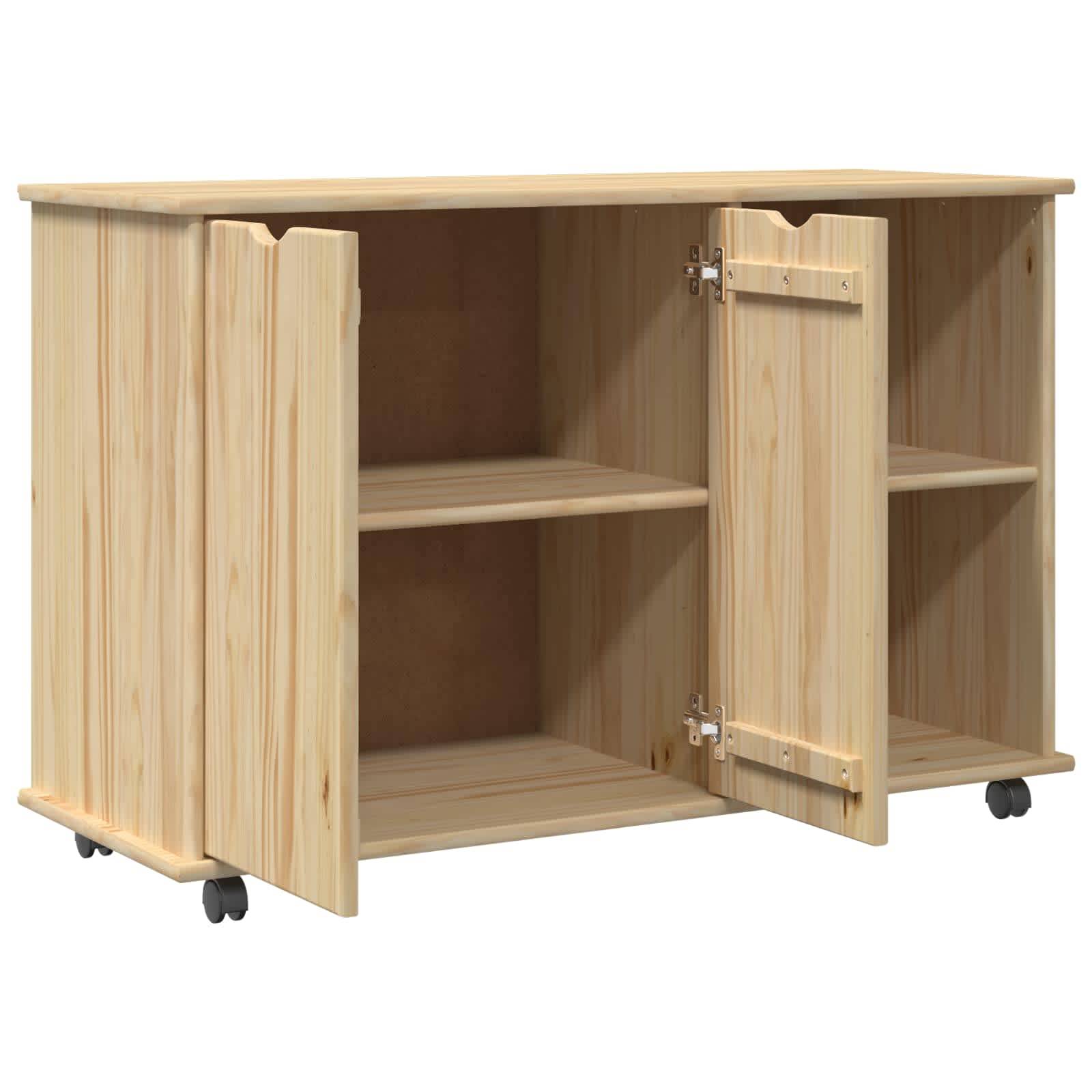 vidaXL Rollschrank Mit Rad Braun 100 x 39 x 65,5 cm Massivholz Kiefer
