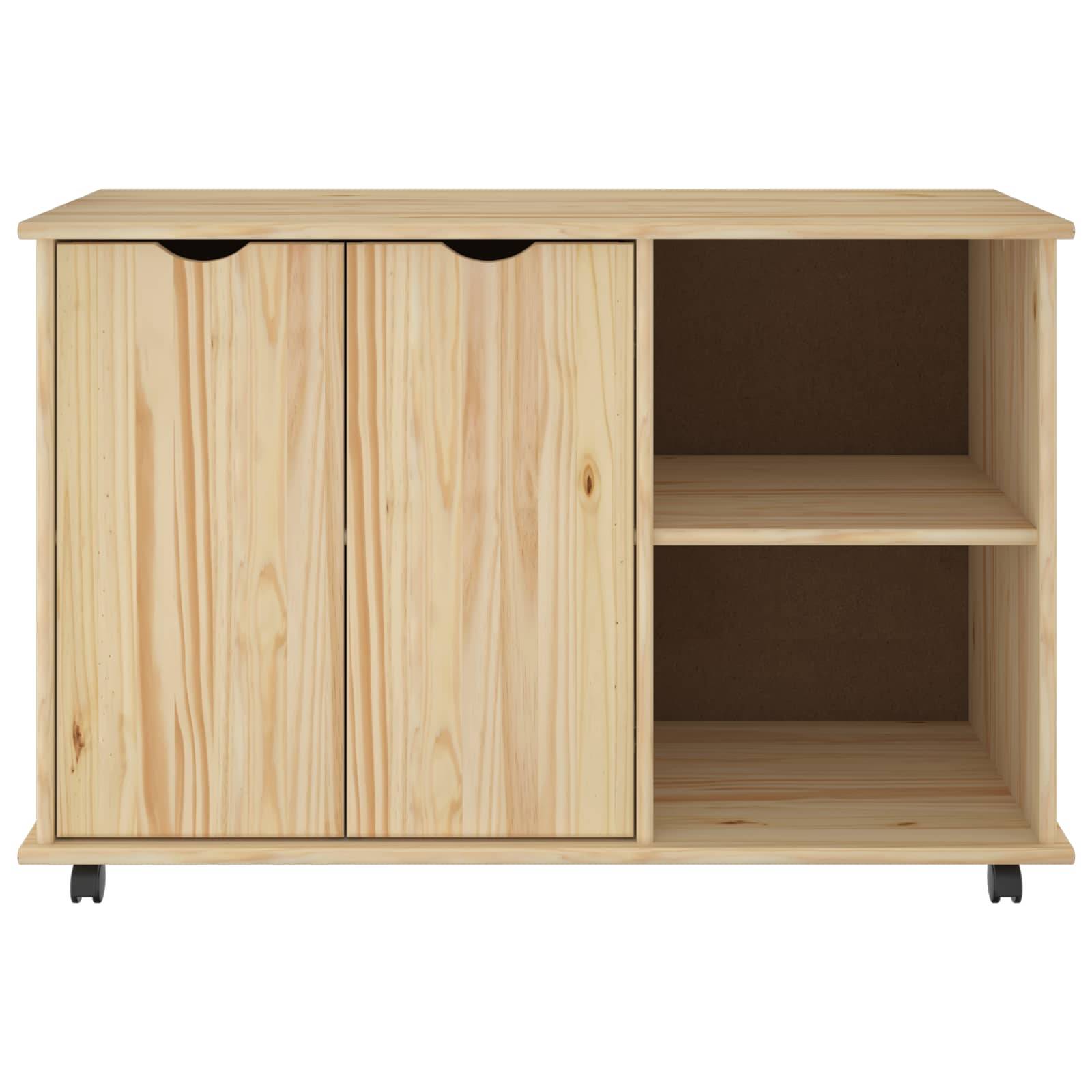 vidaXL Rollschrank Mit Rad Braun 100 x 39 x 65,5 cm Massivholz Kiefer