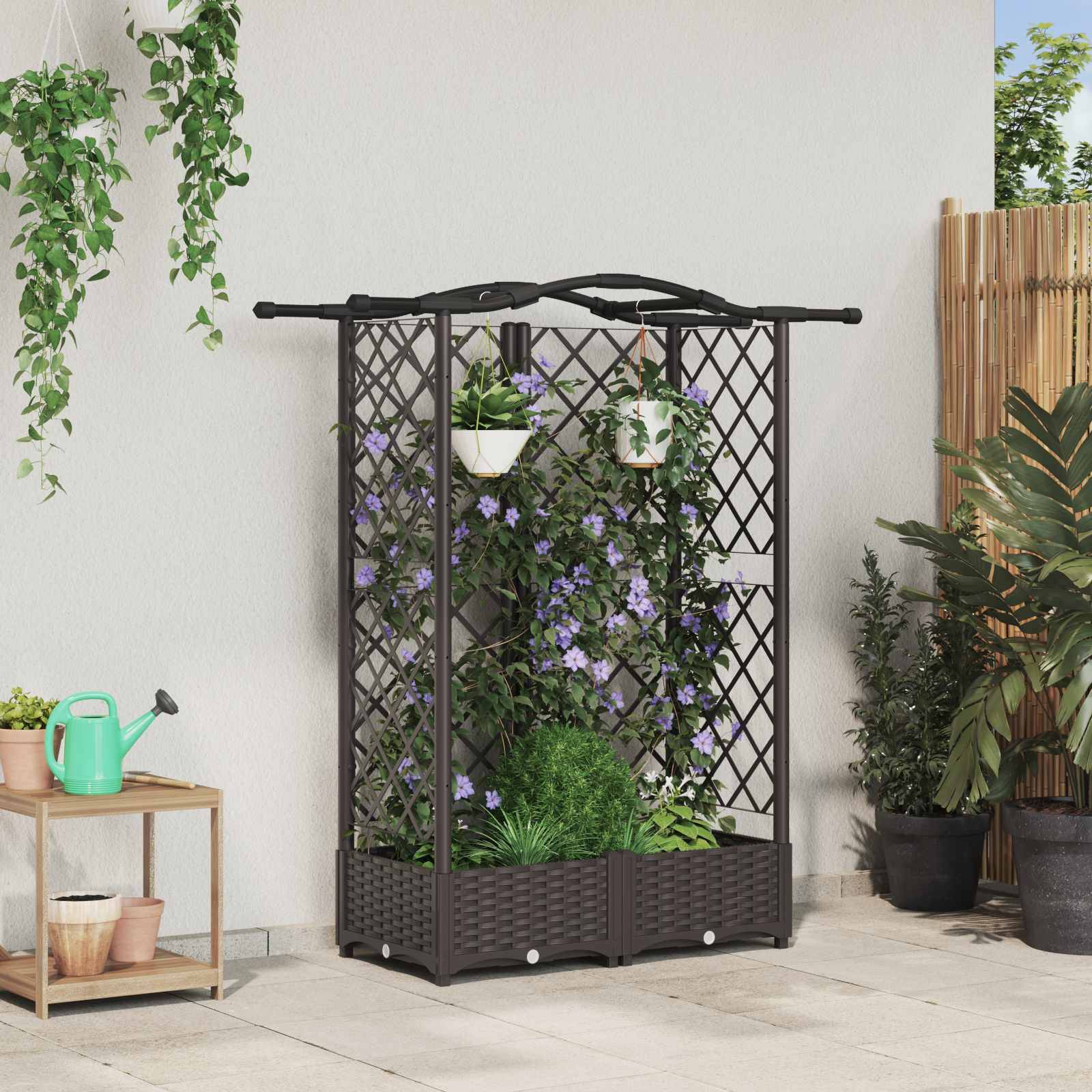 vidaXL Hochbeet mit Rankgitter und Dach Braun 124 x 40 x 126 cm PP