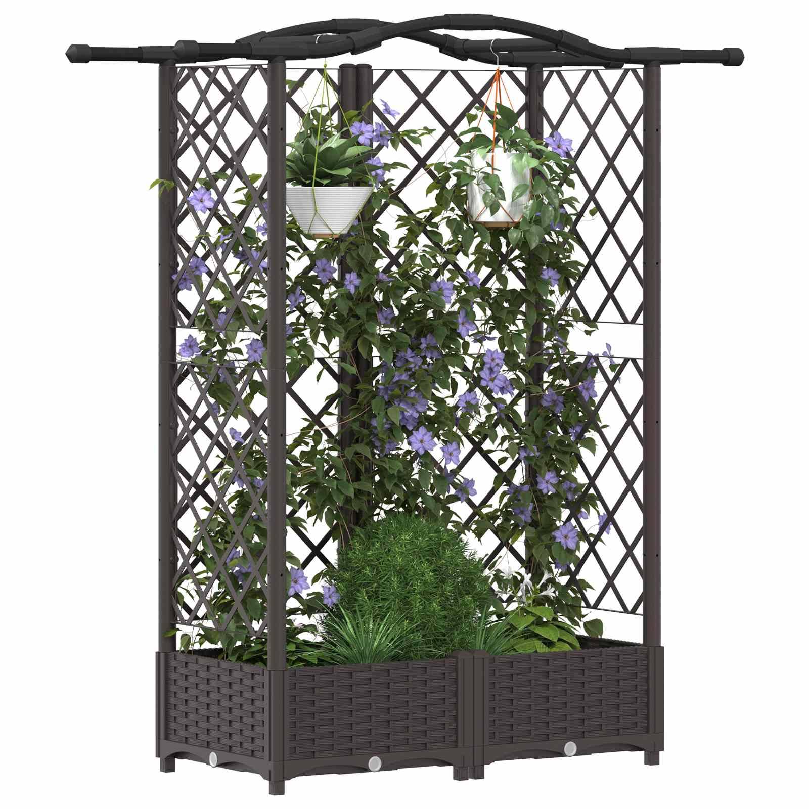 vidaXL Hochbeet mit Rankgitter und Dach Braun 124 x 40 x 126 cm PP