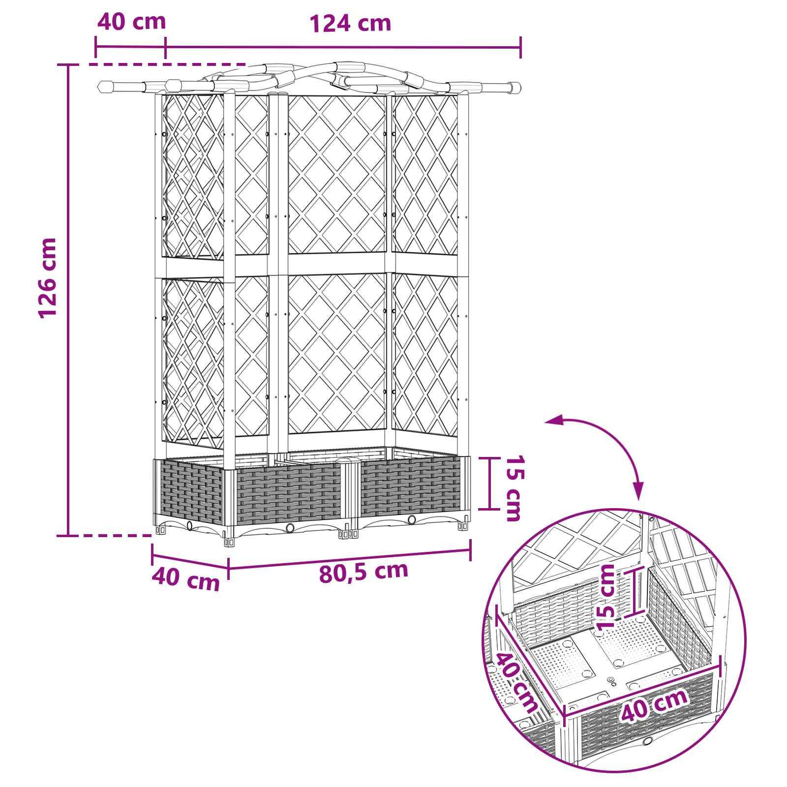 vidaXL Hochbeet mit Rankgitter und Dach Braun 124 x 40 x 126 cm PP