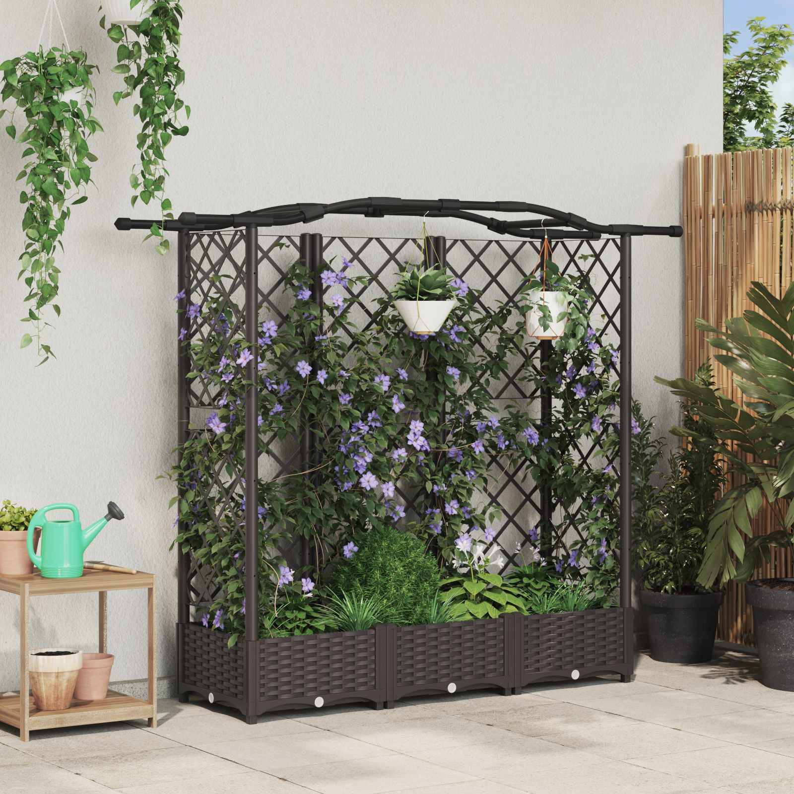 vidaXL Hochbeet mit Rankgitter und Dach Braun 163 x 40 x 126 cm PP
